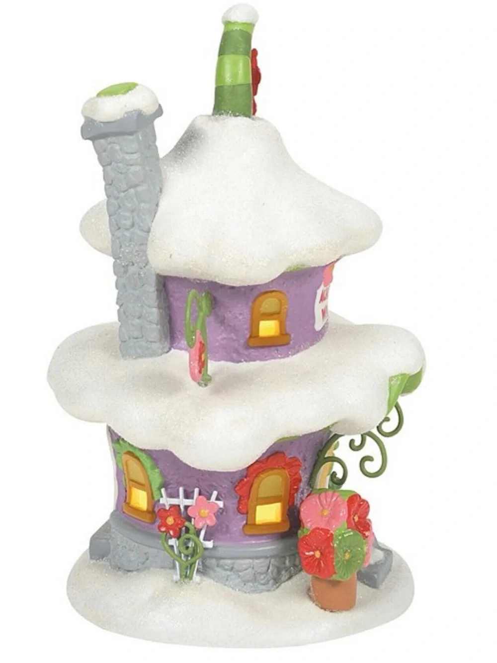 Department 56 Purple Cottage with Green Trim and Yellow Door